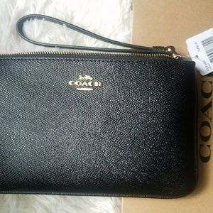 Coach Leather Large Wristlet Black